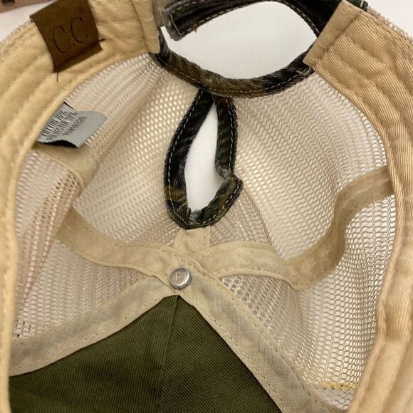 C.C. Women’s Camo Mesh Green & Cream Trucker Ponytail Cap Hat - Picture 8 of 8